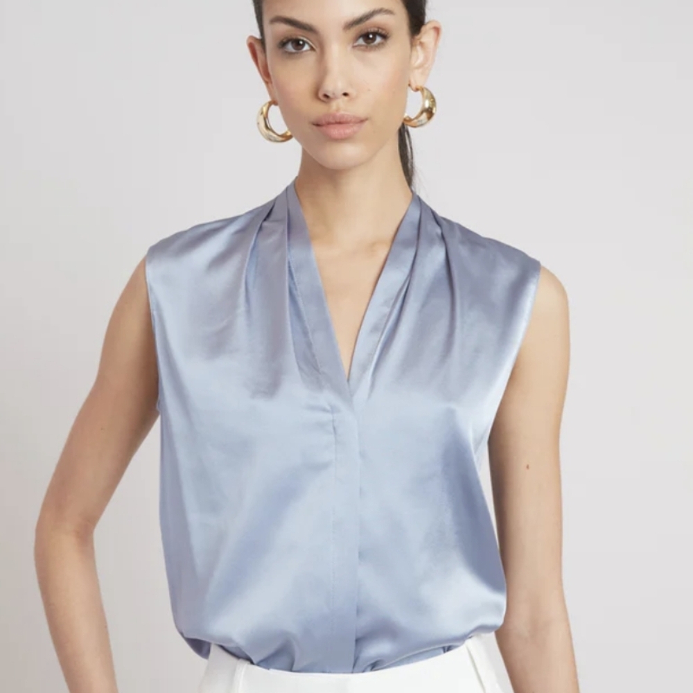 Tahari Blue Mandarin Collar Blouse